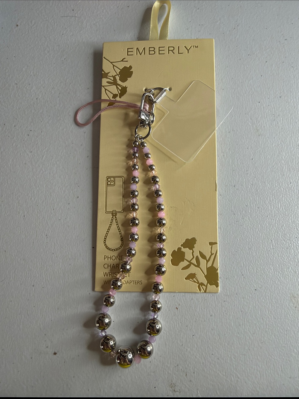 Kohl's Pink and Silver Beaded Phone Charm Wrist Strap